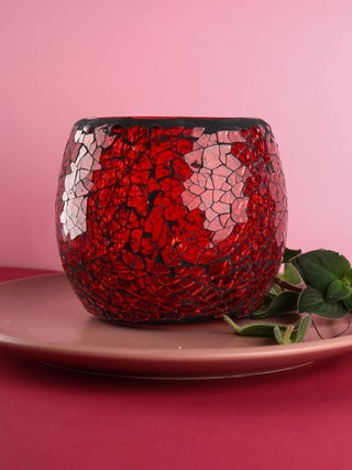 Crackle Glass Tealight Holder Red
