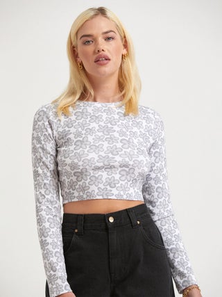 Digital Daisy - Recycled Cropped Long Sleeve Top