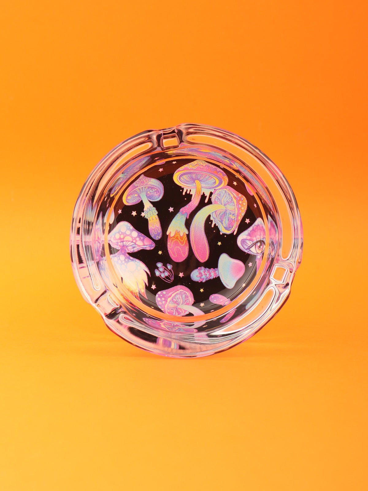 Glass Ashtray 8.5cm Glow Shrooms Cosmic