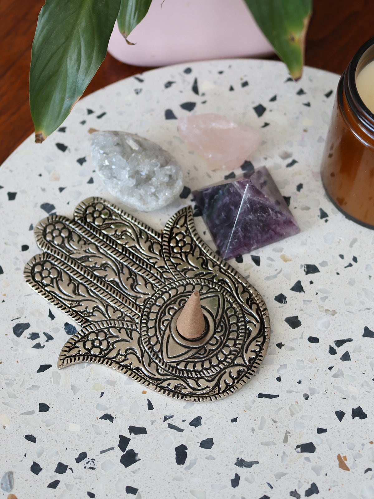 Hamsa Hand Incense Holder Silver Cosmic