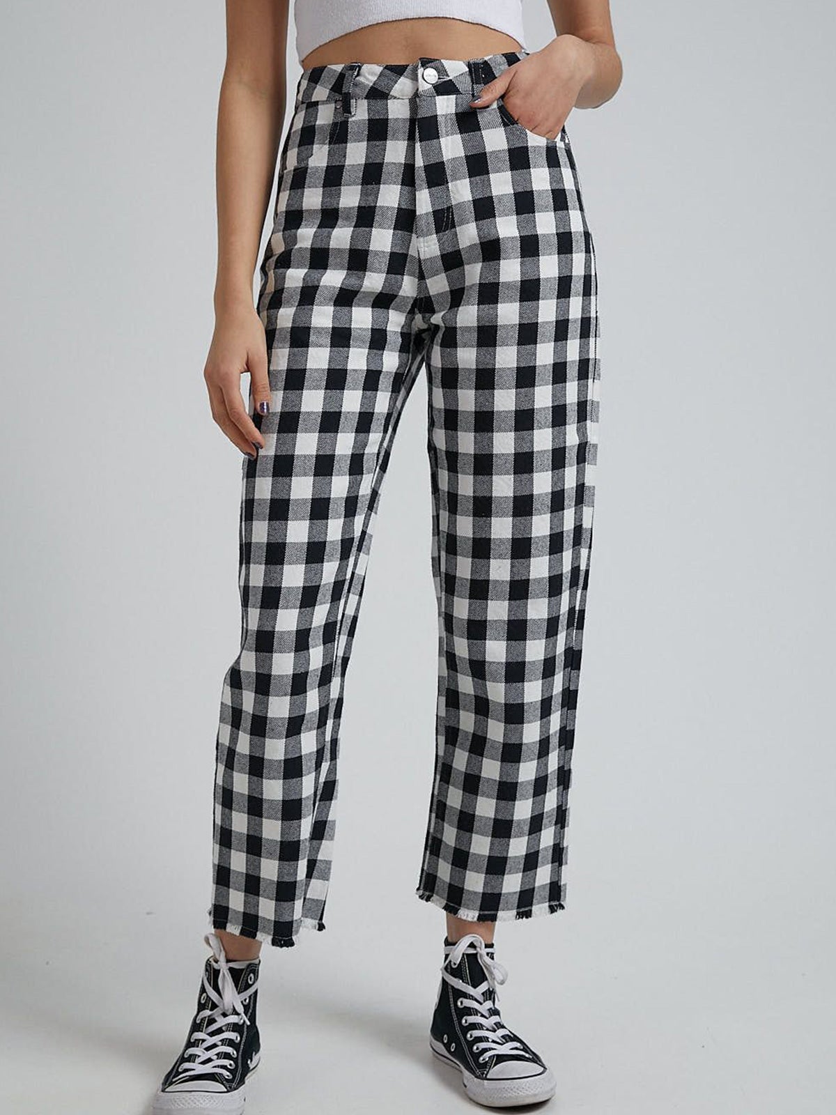 gingham wide leg pants