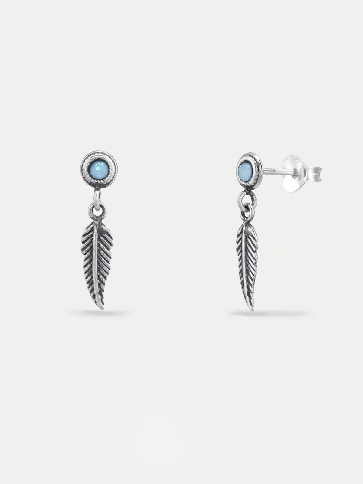Sterling Silver Feather Stone Stud Earrings Cosmic